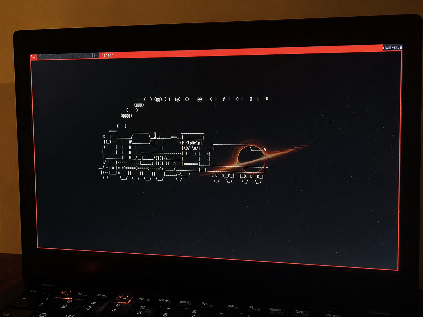 An ASCII train in the terminal during the project.